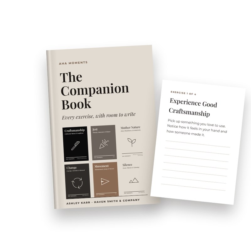 Sand paperback titled The Companion Book beside an exercise page with writing lines.