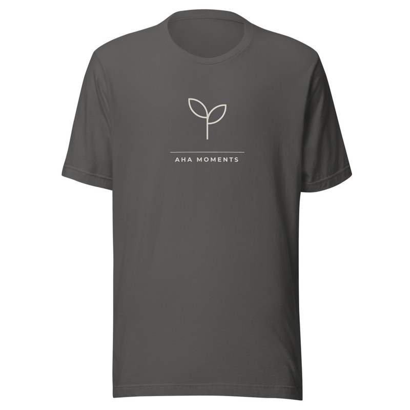Slate tee with the Mother Nature sprout and the Aha Moments label.