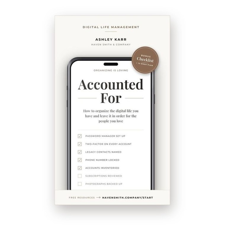 The cover of Accounted For by Ashley Karr, with a phone showing a checklist.