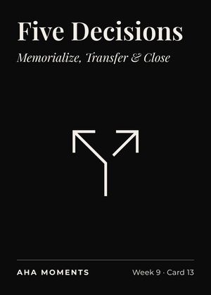The Five Decisions card: Memorialize, Transfer & Close