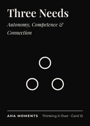 The Three Needs card: Autonomy, Competence & Connection