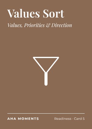 The Values Sort card: Values, Priorities & Direction