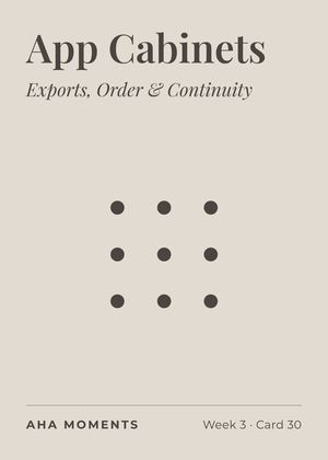 The App Cabinets card: Exports, Order & Continuity