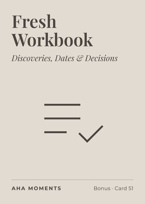 The Fresh Workbook card: Discoveries, Dates & Decisions