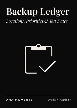 The Backup Ledger card: Locations, Priorities & Test Dates