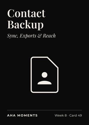 The Contact Backup card: Sync, Exports & Reach