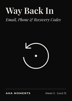 The Way Back In card: Email, Phone & Recovery Codes