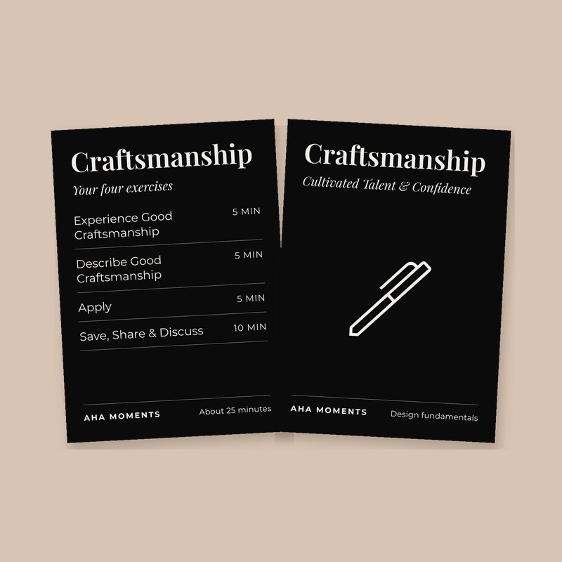 The front and back of the Craftsmanship card. The back lists its four exercises and how long each one takes.
